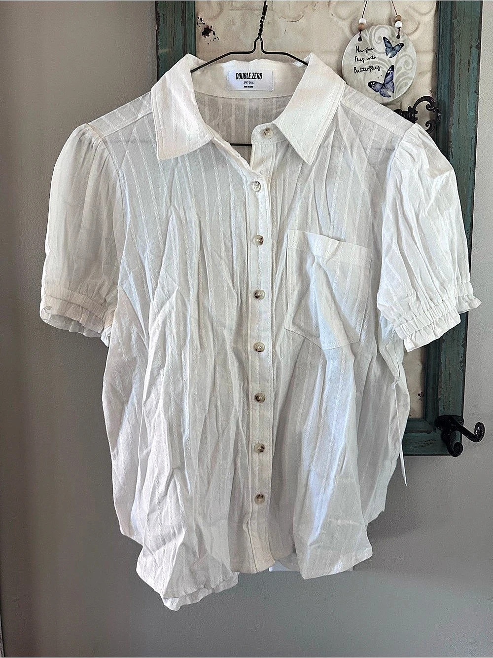 Double Zero Striped Short Sleeve Button-Down Shirt Textured Short Sleeve Shirt